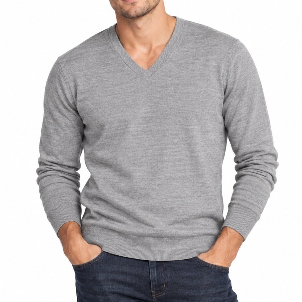 Brooks Brothers Sweater Men XL Gray V Neck Merino Wool Italian Yarn Pullover